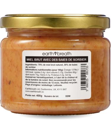 EARTHBREATH Raw Honey with Rowan Berries - 400g - Natural Fresh Berries - Unheated Unfiltered Untreated Unpasteurized - No Artificial Additives Sugar or Preservatives - Buy Online on GoSupps.com
