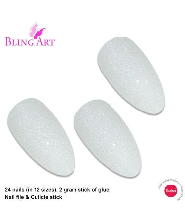 Buy Bling Art False Nails - Glossy White Red Brown Black Almond Stiletto Acrylic Tips | 24 Long Pearl White Gel Nails for Stunning Manicures - Buy Online on GoSupps.com