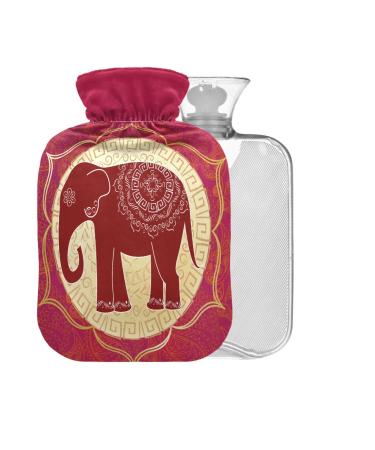 Hot Water Bottle with Cover Indian Elephant BPA Free 2L Large Hot Water Bag for Bed and Hand and Feet Pain Relief
