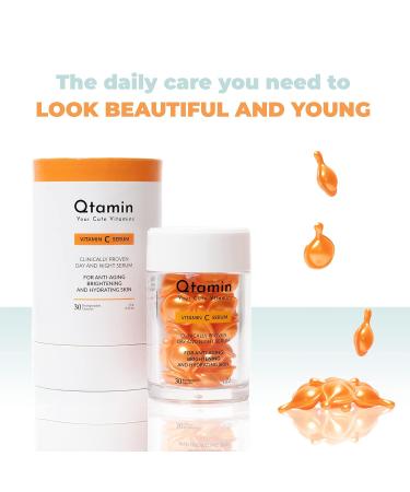Qtamin Vitamin C Face Serum Capsules - Moisturizing & Anti-Aging Formula (30 Count) - 1oz Bottle - Buy Online on GoSupps.com