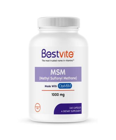 MSM 1000mg Made with OptiMSM (240 Capsules) - No Stearates - GMO Free - Gluten Free - Joint Support 240 Count (Pack of 1)
