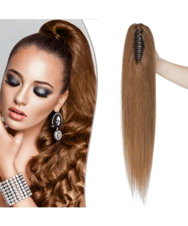 14 inch SEGO Claw on Ponytail Clip in Human Hair Extensions #6 Light Brown One Piece 100% Real Remy Hairpieces Straight (105g) 14 Inch #6 Light Brown