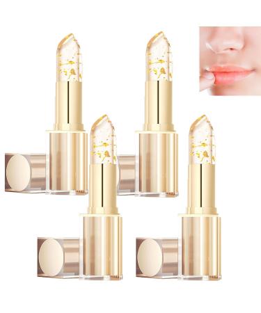 homomdy No Transfer Color Changing Lipstick 24H Long Lasting Nourishing Lip Balm Moisturizing and Shiny Lip Gloss Gold Leaf Color Changing Lipstick (4pcs)