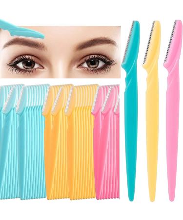 60 Pieces Eyebrow Razor Shaper Trimmer Facial Razor with Precision Cover for Women Men Green Pink Yellow