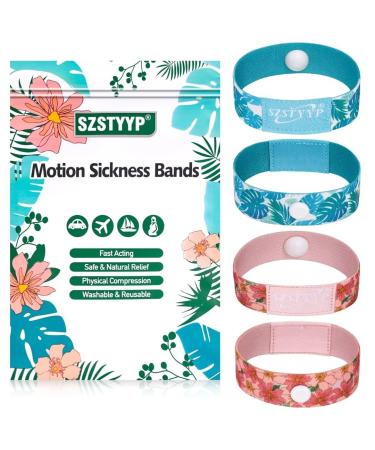 Szstyype Travel Sickness Wristbands for Adult Sea Sickness Bands for Motion Sickness Bands For Nausea Relief Bracelets for Adults Travel Essentials A Leaf Green & Flower Pink-L SIZE