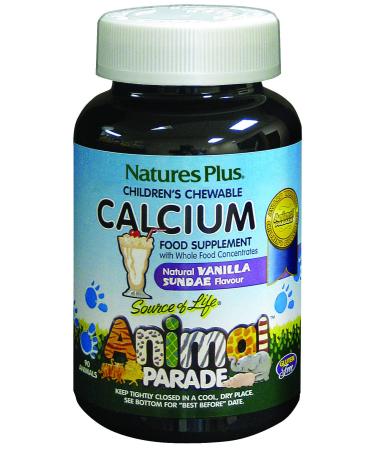 Nature's Plus Source of Life Animal Parade Calcium Children's Chewable Supplement Sugar Free Natural Vanilla Sundae Flavor 90 Animal-Shaped Tablets