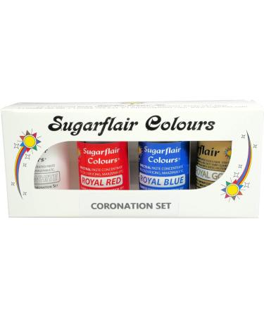 Sugarflair Limited Edition Coronation Colours Set of 4 - Royal Red Royal White and Royal Blue Highly Concentrated Food Colouring and Gold Edible Paint. - Buy Online on GoSupps.com
