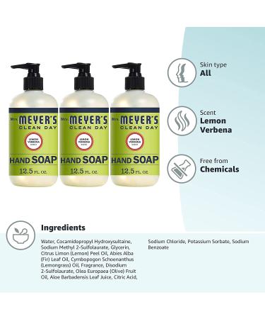 Mrs. Meyer's Lemon Verbena Hand Soap - 12.5 fl. oz (Pack of 3) | Essential Oils, Biodegradable Formula - Buy Online on GoSupps.com