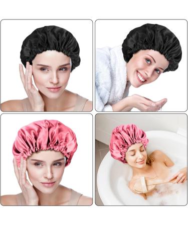 Fuyamp 2 Packs Satin Sleep Cap Adjustable Silky Sleep Bonnet for Women Long Curly Hair Double-Sided Waterproof Satin Hair Cap Extra Large Sleep Satin Bonnet for Women Girls Sleeping Black+Pink - Buy Online on GoSupps.com