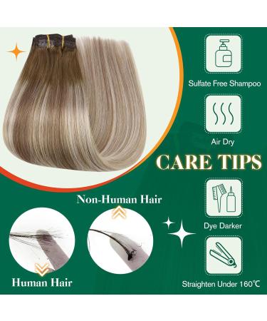 Easyouth Balayage Clip-In Extensions | Remy Human Hair | Dark Brown Ash Brown & Blonde | 12 inch 70g | 7 Pieces - Buy Online on GoSupps.com
