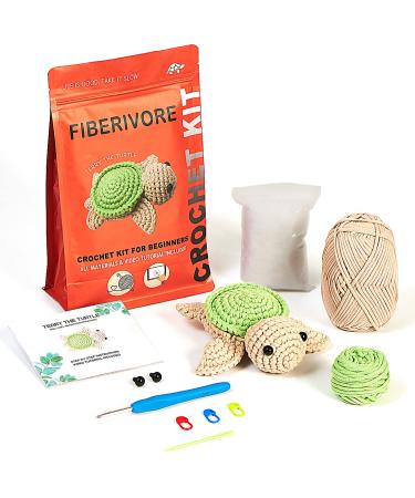 Fiberivore Crochet Kit for Beginners, Learn to Crochet Kits for Adults and Kids, Animal Amigurumi Crochet Kit with Step-by-Step Video Tutorials for Right- and Left-Handed People, Terry The Turtle