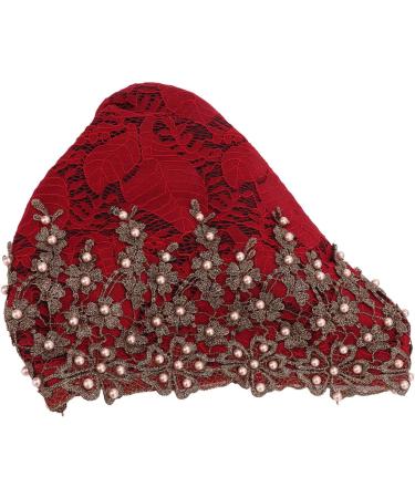 Buy Vintage Embroidered Floral Lace Muslim Turban Caps - Red Wine Stretch Head Wraps for Women | International Shipping - Buy Online on GoSupps.com