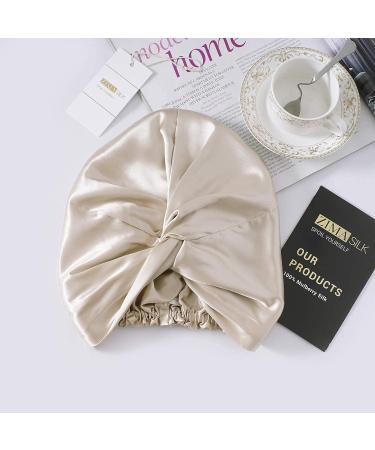 ZIMASILK 22 Momme 100% Mulberry Silk Sleep Cap for Women - Beige Silk Hair Wrap Bonnet - Buy Online on GoSupps.com