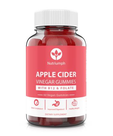 Nutriumph Apple Cider Vinegar Gummies with The Mother Vegan Weight Loss Detox Immune Support Skin Hair and Nails Men & Women with Vitamin B12 & Folate 60 ACV Gummy Vitamins
