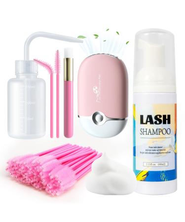Lash Shampoo for Lash Extensions 60ml Eyelash Shampoo Eyelash Extension Cleanser with Reusable Makeup Remover Pad Lash Cleaning Kit for Salon Home Use Birthday Christmas Presents for Women Lash Shampoo Kit