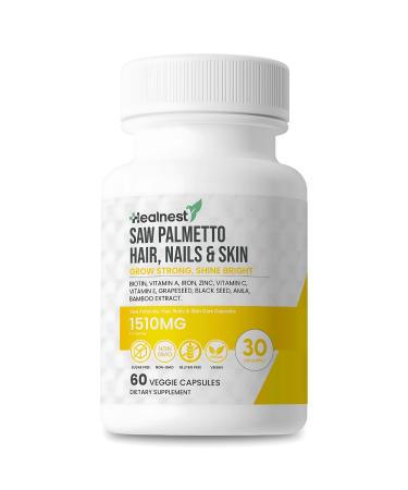 Hair, Nails & Skin Care with Saw Palmetto, Biotin, Amla - 60 Non-GMO, Gluten Free, Veggie Capsules for Men and Women