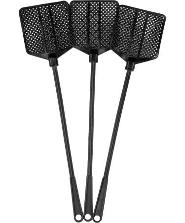 OFXDD Rubber Fly Swatter, Long Fly Swatter Pack, Fly Swatter Heavy Duty, All Black Colors (3 Pack)