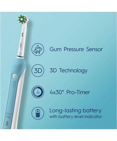 Oral-B Pro 1 Electric Toothbrush with Pressure Sensor - Christmas Gift for Adults - 3D Cleaning - 2 Pin UK Plug - Blue - Buy Online on GoSupps.com