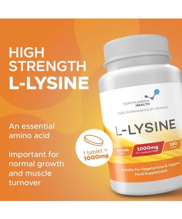High Strength L-Lysine 1000mg 180 Vegan Tablets | Essential Amino Acid for Growth & Muscle | Made in UK by Northumbria Health - Buy Online on GoSupps.com