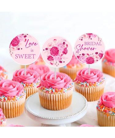 Cheereveal Hot Pink Bridal Shower Decorations - 36 Pack Bridal Shower Cupcake Toppers Love is Sweet Cupcake Dessert Picks Bachelorette Wedding Engagement Party Supplies - Buy Online on GoSupps.com