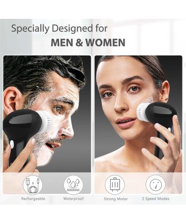 Electric Facial Cleansing Brush - USB Rechargeable, Waterproof, 7 Brush Heads - for Women & Men - Cleansing, Exfoliating, Massaging (Black) - Buy Online on GoSupps.com
