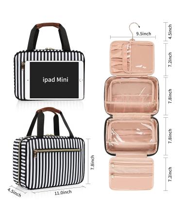 Hanging Travel Toiletry Bag - Waterproof Nylon Cosmetic Organizer Pouch with Handle and 360 Hanging Hook - Black White Stripe - Medium Size - Buy Online on GoSupps.com