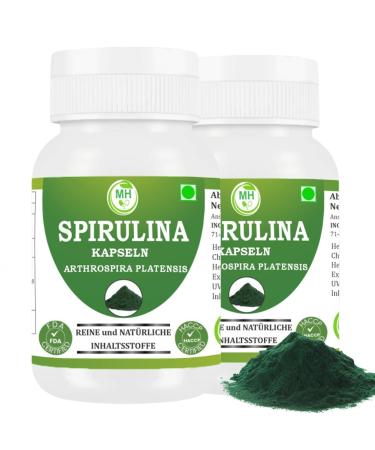 Morsan Healthcare Spirulina (Arthrospira platensis) Capsules | Pack of 60 x 500 mg Vegetarian Capsules | Natural Food Supplement | GMP Certified | Gluten-Free (120)