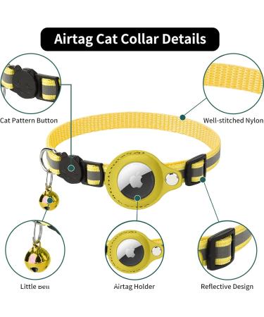 Kolacen Reflecting Airtag Cat Collar - Adjustable Neck Band with Safety Buckle for Puppies & Kittens - Airtag Shell & Bell Included (Yellow) - Buy Online on GoSupps.com