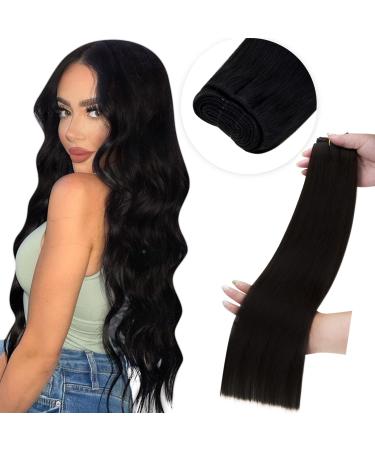 LAAVOO Black Tress Extensions Real Hair Invisible 80g Remy Hair Extension Human Hair Black 35cm Extensions Real Hair Sewing for Sewing Glatt #1 Black 35cm 1.11 #1