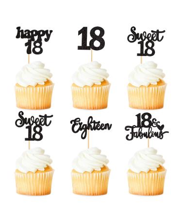 Keaziu 25 Pack 18th Birthday Cupcake Toppers Sweet 18 Happy 18th Cupcake Picks Eighteen 18 Fabulous Anniversary Birthday Party Cake Decorations Supplies Black 18