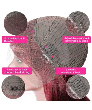 24 Inch Red 99J Straight Lace Front Wig Brazilian Virgin Human Hair for Black Women - Buy Online on GoSupps.com