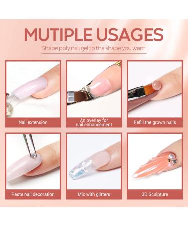 Modelones Poly Nail Gel Kit - Nude Gray Glitter Extension Set with Slip Solution | All-in-One Professional French Nail Builder - Buy Online on GoSupps.com