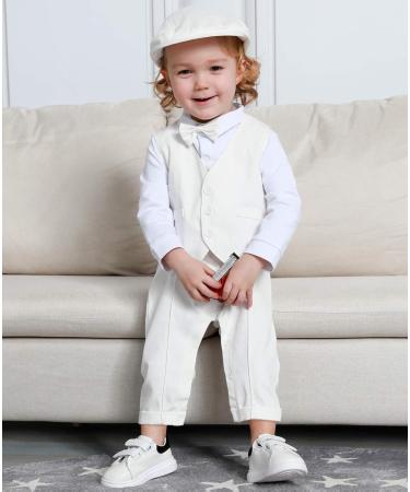 Mint Green Baby Boy Romper Suit | Infant Gentleman Jumpsuit with Bow Tie Waistcoat | 12-18 Months | Ivory - Buy Online on GoSupps.com