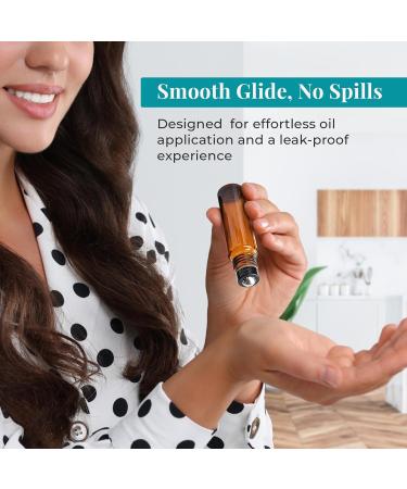 Essential Oil Roller Bottles - 10 Pack 10ml Amber Glass with Leak Guard & Stainless Steel Roller Balls - Buy Online on GoSupps.com