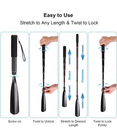 Telescopic Long Shoe Horn - Sturdy Aluminium Alloy - Ideal for Seniors, Men, Women, Kids - Easy Use for Boots - 16-38 inch - Buy Online on GoSupps.com