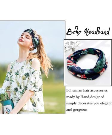 KAVYA Wide Headbands for Women's Hair Headband Soft Head Bands Adult Women Hairband Turban Flower Cotton Head band Everyday Yoga Sport Fitness Yellow blue white rose - Buy Online on GoSupps.com