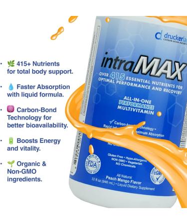 Drucker Labs - intraMAX Organic Liquid Multivitamin Non GMO Dairy Free Gluten Free Magnesium Vitamin D C and E Zinc (32 oz. Peach Mango) - Buy Online on GoSupps.com