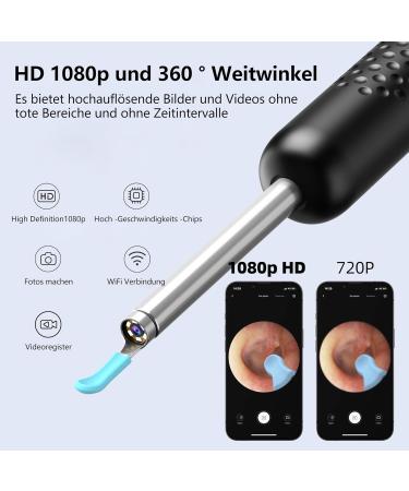 1080p WiFi Ear Wax Removal Otoscope | IP67 Waterproof Ear Cleaner Camera | 360 Wide Angle Endoscope with 6 LEDs for iPhone iPad & Android - R1+ Black - Buy Online on GoSupps.com