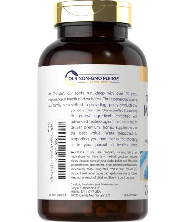 Carlyle Triple Magnesium Complex | 400 mg | 240 Capsules | Magnesium Malate Glycinate & Citrate | Vegetarian Non-GMO and Gluten Free Supplement - Buy Online on GoSupps.com