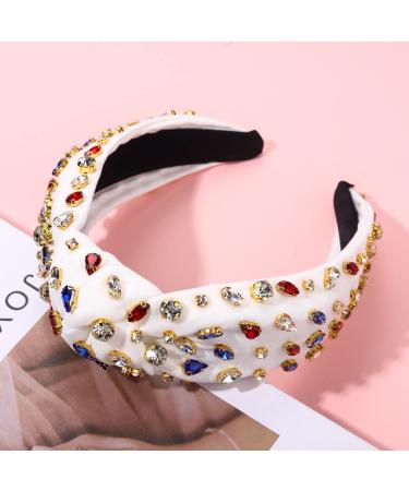 CENAPOG American Flag Rhinestone Knotted Headband - Sparkly Red White Blue Crystal Embellished Twist Turban Headband for Women - 4th of July Independence Day Headwear - Buy Online on GoSupps.com