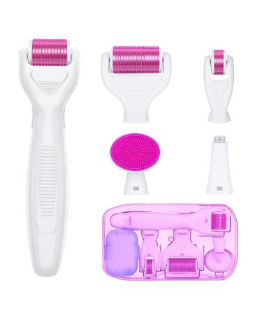 YaFex Derma Roller for Face and Body - 6 in 1 Titanium Microneedling Roller Kit Micro Needle Roller 300 and 720 Needles 0.25mm 1200 Needles 0.3mm with 5 Replaceable Heads