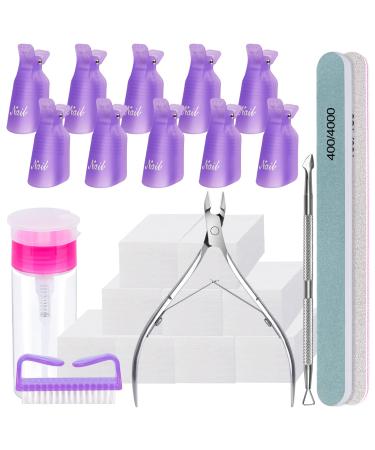 Nail Polish Remover  IKOCO Gel Nail Polish Remover Kit with 10Pcs Purple Nail Soak Off Clips for Polish Removal  500Pcs Nail Cotton Pads  Cuticle Trimmer and Pusher  Polish Remover Bottle  Nail Files 100/180  Buffer Bloc...