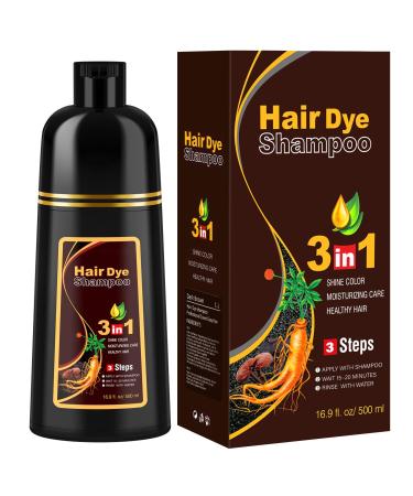 Ingbear Dark Brown Hair Dye Shampoo for Grey Hair - 3 in 1 Instant Hair Colour Shampoo Long Lasting for Men and Women - Natural Shampoo 500ml