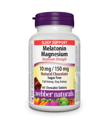 Webber Naturals Melatonin 10 mg with 150 mg of Magnesium 60 Chewable Chocolate Flavour Tablets For Sleep Support Muscle Function and Relaxation Vegan