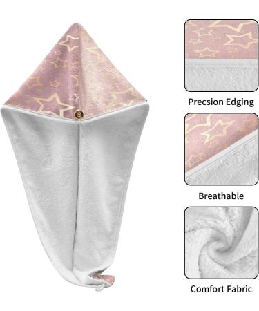 Gold Star Pattern Dry Hair Cap - 2 Piece Quick Dry Towel Set with Button Headband | Super Absorbent & Comfortable for All Hair Types - International Shipping - Buy Online on GoSupps.com