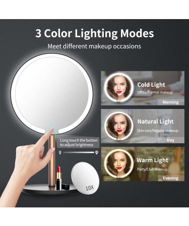 Rechargeable LED Lighted Makeup Mirror with 10X Magnification and Touch Sensor - 3 Color Lights, 360 Rotation, Portable Travel Mirror (Black) - Buy Online on GoSupps.com