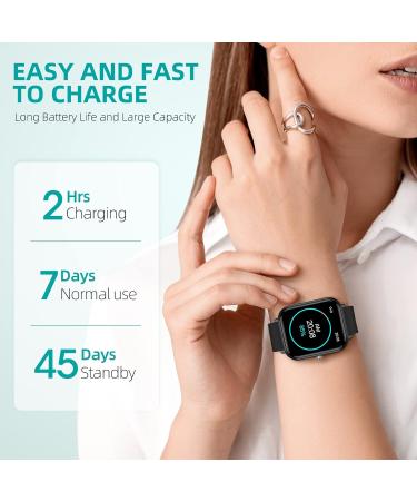 44mm Fitness Tracker Smart Watch | 24 Sports Modes | 5ATM Waterproof | Sleep Monitor | Step Calorie Counter | 1.7 HD Touchscreen | for Men Women | iPhone Android Compatible - Black - Buy Online on GoSupps.com
