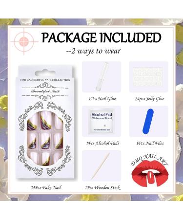 Square False Nails Short 24Pcs White Purple Gold Foil Full Cover Press on Nails | Nail Glue French Nail Tips for Women Girls - DIY Gradient - Buy Online on GoSupps.com