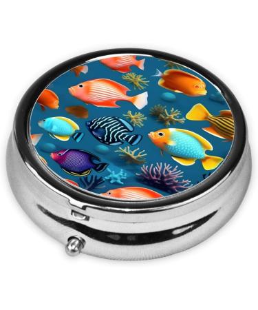 Submarine Reef Fish Round Pill Box - 3 Compartment Portable Organizer for Travel | Ideal for Purse & Pocket - Buy Online on GoSupps.com