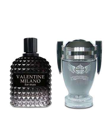 2PCS Valentine Milano/Invincible Grey Eau De Toilette for Men-Fresh Romantic Scent Perfume for Men 3.4 Fl Oz Each Mens Cologne For All Skin Daily Used MilanoMen/Invincible Grey